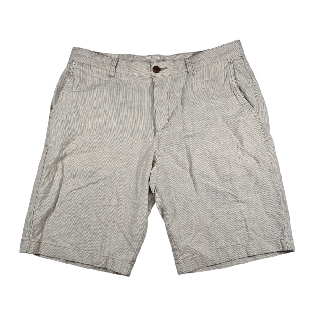 Tommy Bahama Linen Blend Beige Chino Fine Striped 9" Inseam Shorts- Men's Sz 35